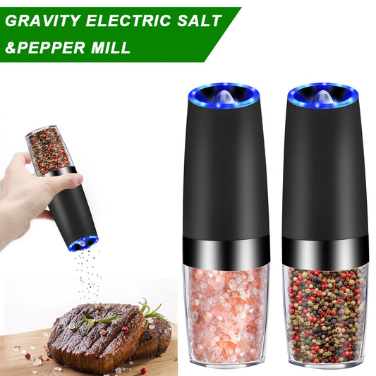 Premium Stainless Steel Gravity Electric Pepper Grinder Set | Automatic One-Hand Operation with LED Light & Adjustable Coarseness