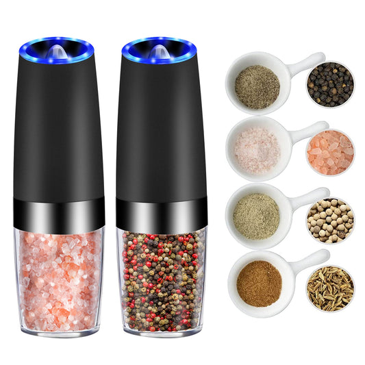 Premium Stainless Steel Gravity Electric Pepper Grinder Set | Automatic One-Hand Operation with LED Light & Adjustable Coarseness
