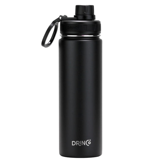 DRINCO 22oz Insulated Stainless Steel Sport Water Bottle - Black - Double Wall Vacuum Thermos