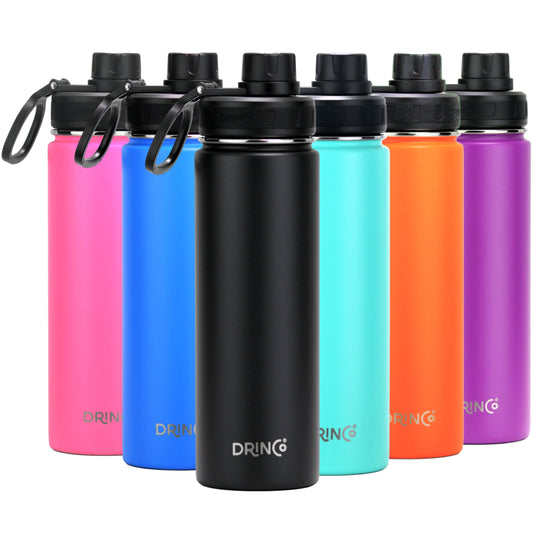 DRINCO 22oz Insulated Stainless Steel Sport Water Bottle - Black - Double Wall Vacuum Thermos
